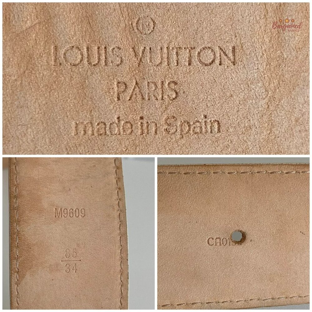 Authentic Louis Vuitton Damier Azur Canvas Leather Gold LV Initials Belt 85/34 - Picture 7 of 12